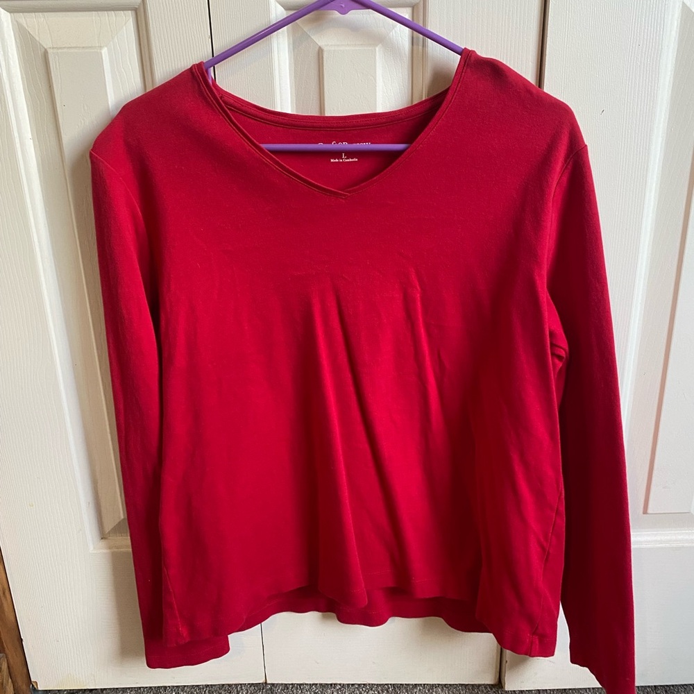 Croft & Barrow Cherry Red Long Sleeve Top 100% Cotton